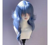 Perruques Superposées Ondulées Longues Pour Femmes Frange En Forme De M Ombre Split Dye Perruque De Style Lolita Gothique Gothique Réaliste (Bleu et argent)