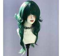 Perruques Superposées Ondulées Longues Pour Femmes Frange En Forme De M Ombre Split Dye Perruque De Style Lolita Gothique Gothique Réaliste (vert foncé)