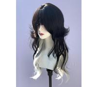 Perruques Superposées Ondulées Longues Pour Femmes Frange En Forme De M Ombre Split Dye Perruque De Style Lolita Gothique Gothique Réaliste (noir mélangé blanc)