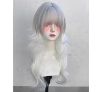 Perruques Superposées Ondulées Longues Pour Femmes Frange En Forme De M Ombre Split Dye Perruque De Style Lolita Gothique Gothique Réaliste (Gris dégradé blanc)