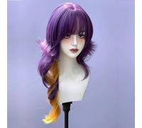 Perruques Superposées Ondulées Longues Pour Femmes Frange En Forme De M Ombre Split Dye Perruque De Style Lolita Gothique Gothique Réaliste (Violet et jaune)