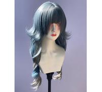 Perruques Superposées Ondulées Longues Pour Femmes Frange En Forme De M Ombre Split Dye Perruque De Style Lolita Gothique Gothique Réaliste (Bleu gris mélangé)