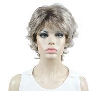 Perruques synth tiques Aimole pour femmes, perruque courte boucl e en fibre avec frange d grad e (48T gris clair avec racines fonc es)