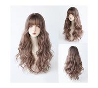 Perruques Synthétique Résistant À La Chaleur Quotidien Partie Faux Cheveux Beige Gris Longue Vague Perruques avec Frange Cosplay Lolita Perruque for Femmes Doux Cool Perruque dames(Color:C-0322-1)