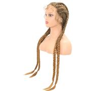 Perruques synthétiques à dentelle frontale, perruques tressées pour femmes de 32 pouces avec cheveux fins, perruques longues carrées sans nœuds torsadées (1B#) (1B/27#)