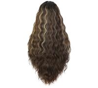 Perruques synthétiques à dentelle frontale pour femmes, style européen, mèches, cheveux longs et bouclés, coupe en T Noir Straight Bob Wig with Bangs (Black, 30in)