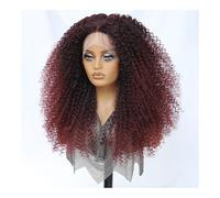 Perruques synthétiques afro frisées et crépues de 61 cm avec dentelle frontale noire for femme, densité 250 Extensions de cheveux(Wine red)