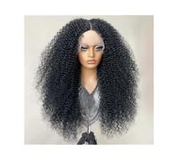 Perruques synthétiques afro frisées et crépues de 61 cm avec dentelle frontale noire for femme, densité 250 Postiche Cheveux Femme(Black)