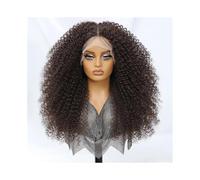 Perruques synthétiques afro frisées et crépues de 61 cm avec dentelle frontale noire for femme, densité 250 Extensions de cheveux(Dark brown)