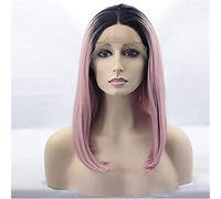 Perruques Synthétiques Avant Bob Cheveux Raides Racines Foncées Moyennes Cheveux Ombrés Rose Perruque Pour Femme Cheveux Synthétiques Moyens, 22 Pouces (20 Pouces)