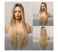 Perruques synthétiques blonde brunes en soie longue et brun ombre compatible with femmes résistantes à la chaleur(Lc5106)