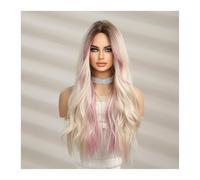 Perruques synthétiques blondes, brunes, roses, blondes, longues et ondulées avec frange, for cosplay, fête, fibre résistante à la chaleur for femmes Daily Use