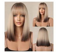 Perruques Synthétiques Bob Lisses De Longueur Moyenne Ombrée Avec Frange For Femmes, Perruque Cosplay Résistante À La Chaleur Facile à Porter