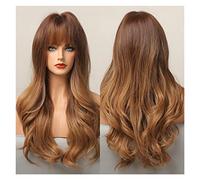 Perruques synthétiques brunes longues compatible with femmes perruque ondulée soyeuse avec frange d'air résistant à la chaleur Fibre Cosplay Perruque de rechange(LC5210-1)