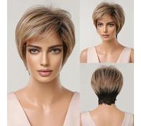 Perruques synthétiques courtes à reflets cuivrés mélangés brun foncé avec frange pour femmes, résistantes à la chaleur, style Lolita au quotidien-LC2020-11