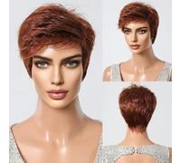 Perruques synthétiques courtes à reflets cuivrés mélangés brun foncé avec frange pour femmes, résistantes à la chaleur, style Lolita quotidien-SS1001-6