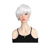 Perruques synthétiques courtes blanches coupe lutin avec frange | Perruques de cheveux moelleux d'aspect naturel de 5 pouces for femmes 100 g