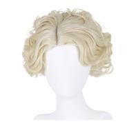 Perruques synthétiques courtes bou s jaunes for Cosplay, 1 pièce, perruque naturelle ondulée et brillante avec frange for femmes filles, Costume de fête Drag(Platinum Blonde 1)