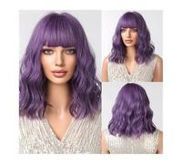 Perruques synthétiques courtes bouclées violettes avec frange Cosplay Bob Hairs Wig for femmes Daily Party Fibre résistante à la chaleur Daily Use