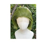 Perruques synthétiques courtes de 20 cm for homme et femme, coupe Bob verte, avec dentelle frontale de 33 x 10 cm, naissance des cheveux naturelle, pré-épilées.
