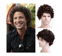 Perruques synthétiques courtes et bouclées for hommes, résistantes à la chaleur et respirantes, for un usage quotidien. Perruque ombrée bouclée Hairline Fine(Dark Brown)