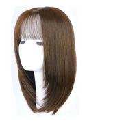 Perruques synthétiques courtes et droites pour femmes, perruques noires naturelles avec frange, cosplay quotidien, fête, faux cheveux résistants à la chaleur, marron clair