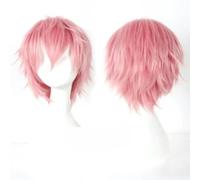 Perruques synthétiques courtes et duveteuses bleues superposées de 30 cm pour cosplay, perruques complètes en fibre résistante à la chaleur - Rose - 12 pouces