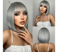 Perruques synthétiques courtes et raides marron et noires avec frange pour femmes, perruques en cheveux naturels résistants à la chaleur pour cosplay quotidien, perruque SS180-2