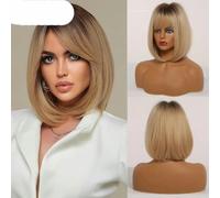 Perruques synthétiques courtes et raides marron et noires avec frange pour femmes, perruques en cheveux naturels résistants à la chaleur pour cosplay quotidien, perruque SS167-1