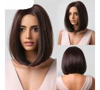 Perruques synthétiques courtes et raides marron et noires avec frange pour femmes, perruques en cheveux naturels résistants à la chaleur pour cosplay quotidien-Wig-LC2009-1