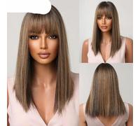 Perruques synthétiques courtes et raides marron et noires avec frange pour femmes, perruques en cheveux naturels résistants à la chaleur pour cosplay quotidien-Wig-LC5225-1