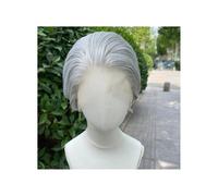 Perruques synthétiques courtes grises argentées, coupe au carré, for femmes, perruques de cosplay for hommes, perruques sans colle 13x4 avec dentelle frontale