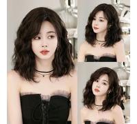 Perruques synthétiques courtes ondulées pour femmes, perruques de fête quotidiennes marron avec franges moelleuses, résistantes à la chaleur, Lolita Cosplay-C-0380-1