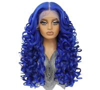 Perruques synthétiques Lace Front Wig 13x6 for femmes, perruque ondulée bou de 24 pouces de long for un usage quotidien Effet naturel et Volumineux(Blue)