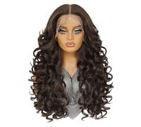 Perruques synthétiques Lace Front Wig 13x6 for femmes, perruque ondulée bouclée de 24 pouces de long for un usage quotidien Effet naturel et Volumineux(Light Brown)