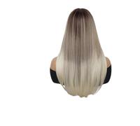 Perruques synthétiques lisses et soyeuses for femmes, 1 pièce, perruque Blonde ombrée avec frange, coiffures naturelles Drag Queen, fête Cosplay(Ombre Blonde)