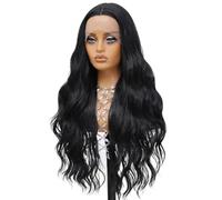 Perruques synthétiques longues et bou s avec dentelle frontale, perruque sans colle for femme, aspect naturel for un usage quotidien, 28 pouces Effet naturel et Volumineux(Black)