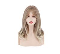 Perruques synthétiques longues et lisses avec frange, coiffure superposée, ombré, brun, blond, gris cendré, perruques complètes avec frange for femmes noires Daily Use