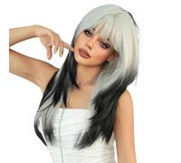 Perruques synthétiques longues et lisses avec frange for femmes, 25 pouces, dégradé blanc, perruque quotidienne d'apparence naturelle for Halloween Cosplay Effet naturel et Volumineux