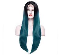 Perruques synthétiques longues racines foncées noires et vertes mélangées de couleurs pour cosplay, fête, perruque synthétique résistante à la chaleur, 45,7 cm