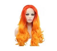 Perruques synthétiques ondulées bicolores rouge-orange de 61 cm avec dentelle frontale, perruques de cosplay en fibre résistante à la chaleur Postiche Cheveux Femme