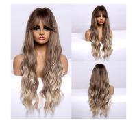 Perruques synthétiques ondulées de longue eau avec franges Ombre brun foncé Cosplay Perruque cheveux compatible with femmes perruque fibre résistante à la chaleur africaine(LC255-2 LC229-1)