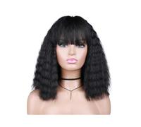 Perruques synthétiques ondulées et bouclées de 40 cm avec frange, for femmes Postiche Cheveux Femme(Jet black)