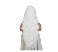 Perruques synthétiques ondulées longues de 26 pouces for femmes, perruque blanche avec raie centrale, résistante à la chaleur, for Costume Cosplay, 1 pièce