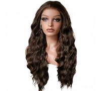 Perruques synthétiques ondulées marron chocolat 13x4 HD, cheveux pré-épilés sans colle for femmes noires for un usage quotidien(24 inch)