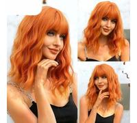 Perruques synthétiques ondulées naturelles courtes cuivrées et rousses, perruque d'Halloween orange avec frange résistante à la chaleur pour femmes, perruque de Cosplay-Wig-WL1006-1