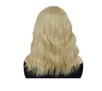 Perruques synthétiques ondulées vertes longues avec frange, 1 pièce, perruque bou de longueur moyenne for femmes, Drag Queen, Costume Cosplay(Yellow Blonde)