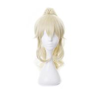 Perruques synthétiques Perruque Cosplay Costume, Perruque de cheveux longs violets, cheveux raides d'anime avec une frange, perruque de costume avec deux queues de cheval et des oreilles