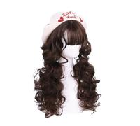 Perruques synthétiques Perruque Cosplay Costume, Perruques longues bouclées avec frange blonde chocolat Hara cheveux synthétiques résistants à la chaleur fête(Brown)