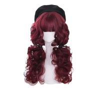 Perruques synthétiques Perruque Cosplay Costume, Perruques synthétiques rouge vin, franges bouclées mi-longues, perruque rétro Harajuku, perruque quotidienne, perruque de fête résistante à la chaleur